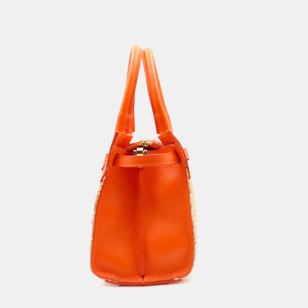 Borsa Donna a Mano VIAVERDI in Rafia e Pelle Arancione Made in Italy linea Artimino