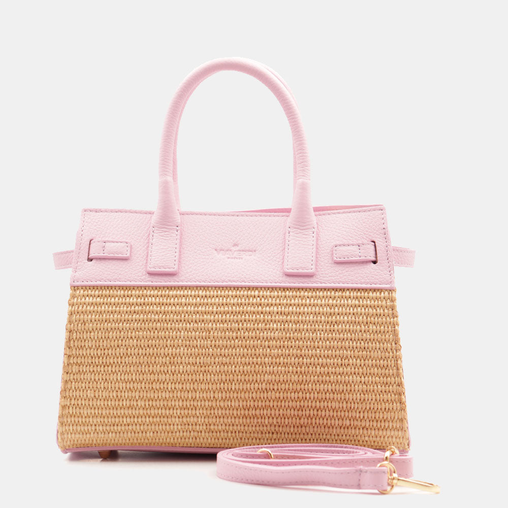 Borsa Donna a Mano VIAVERDI in Rafia e Pelle Rosa Made in Italy linea Artimino