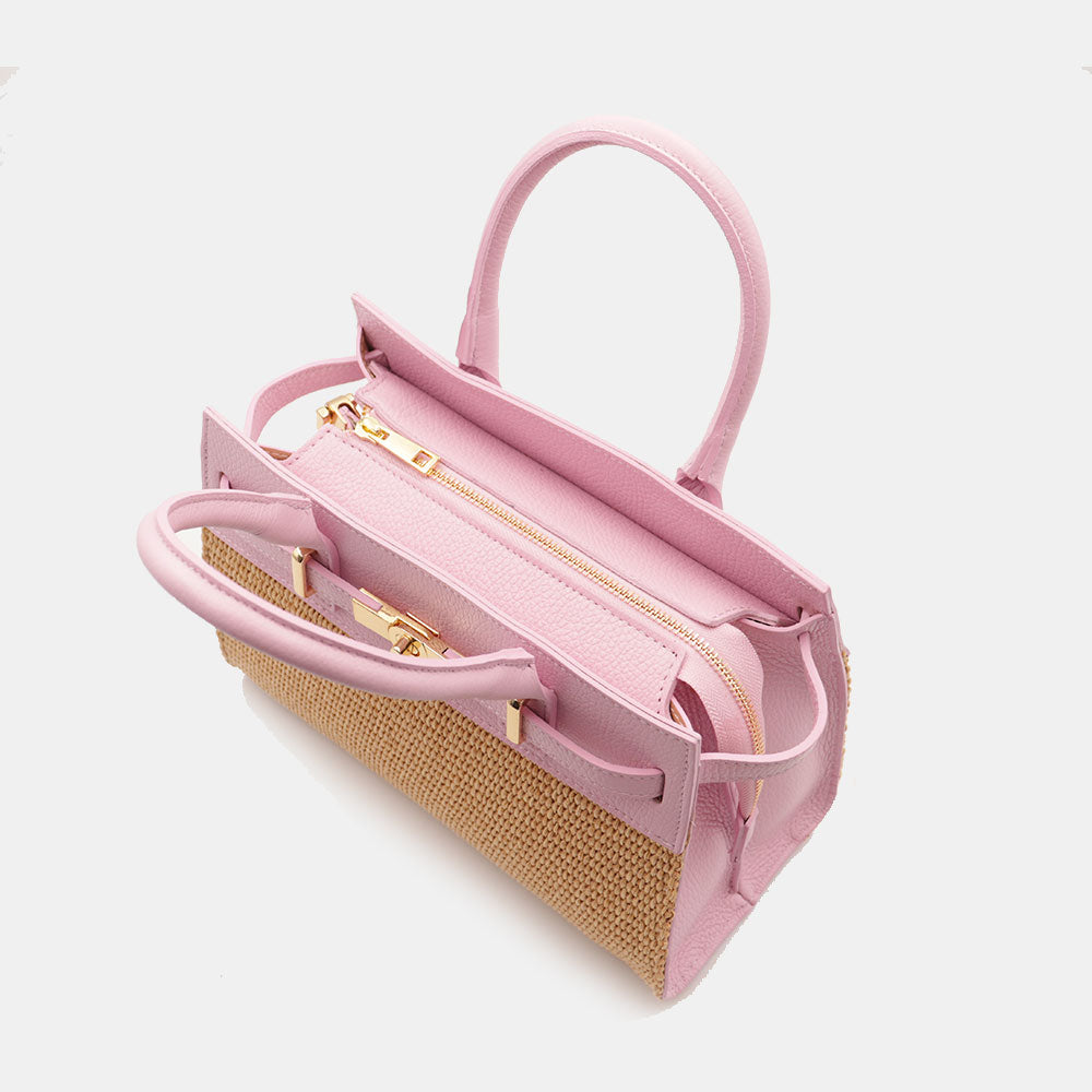 Borsa Donna a Mano VIAVERDI in Rafia e Pelle Rosa Made in Italy linea Artimino