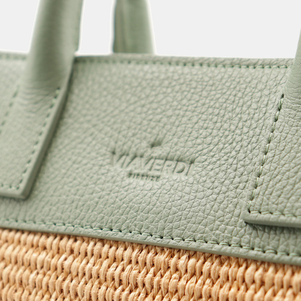 Borsa Donna a Mano VIAVERDI in Rafia e Pelle Verde Menta Made in Italy linea Artimino