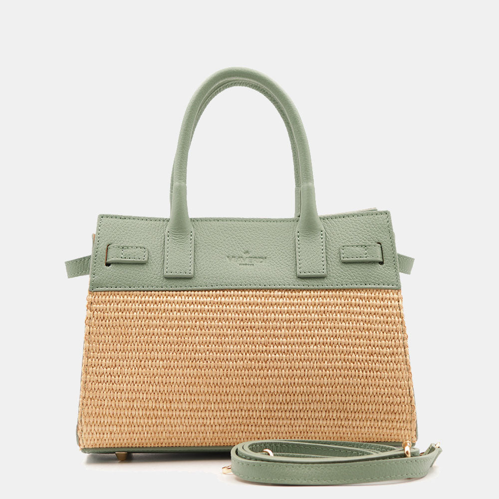 Borsa Donna a Mano VIAVERDI in Rafia e Pelle Verde Menta Made in Italy linea Artimino