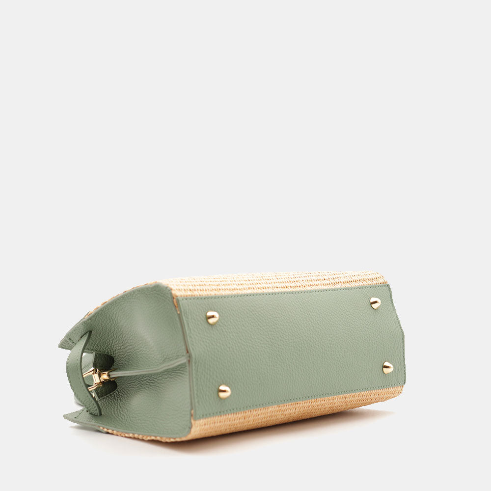 Borsa Donna a Mano VIAVERDI in Rafia e Pelle Verde Menta Made in Italy linea Artimino