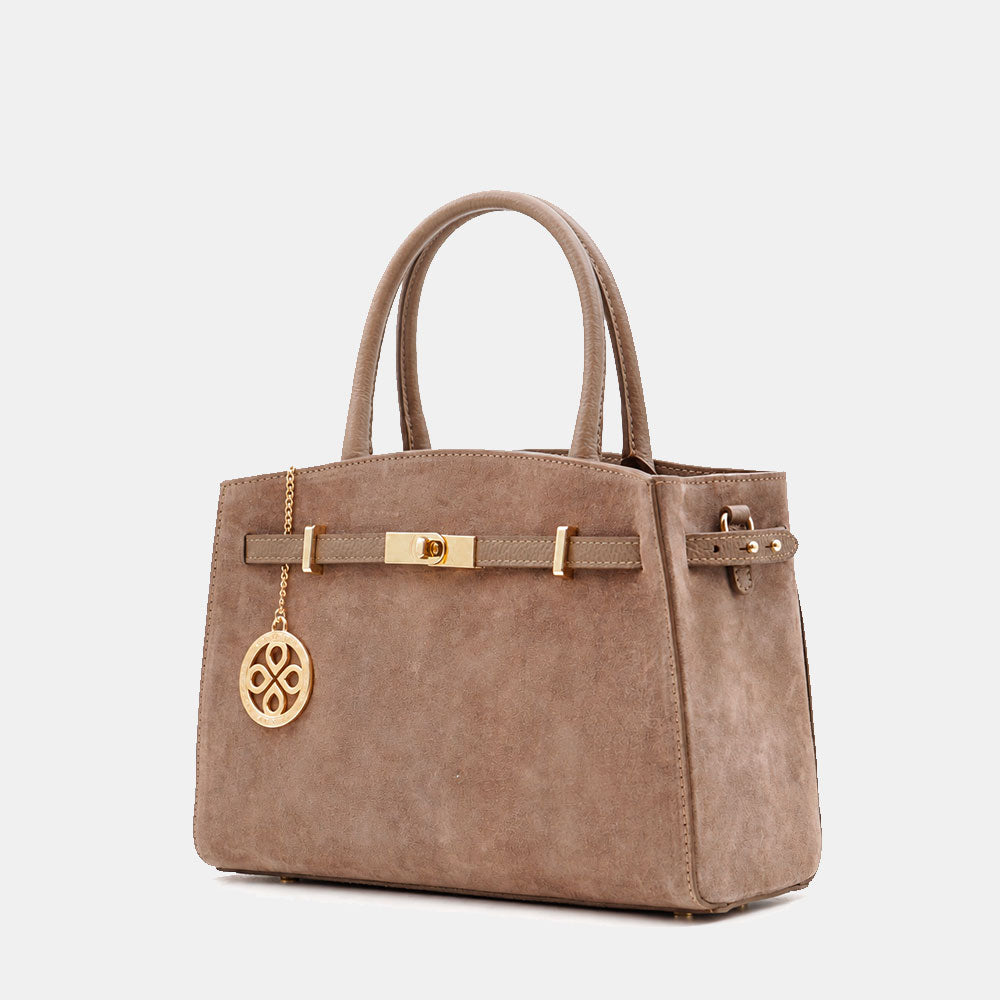 ViaVerdi Handbag in Suede and Taupe Leather Made in Italy – Line Artimino