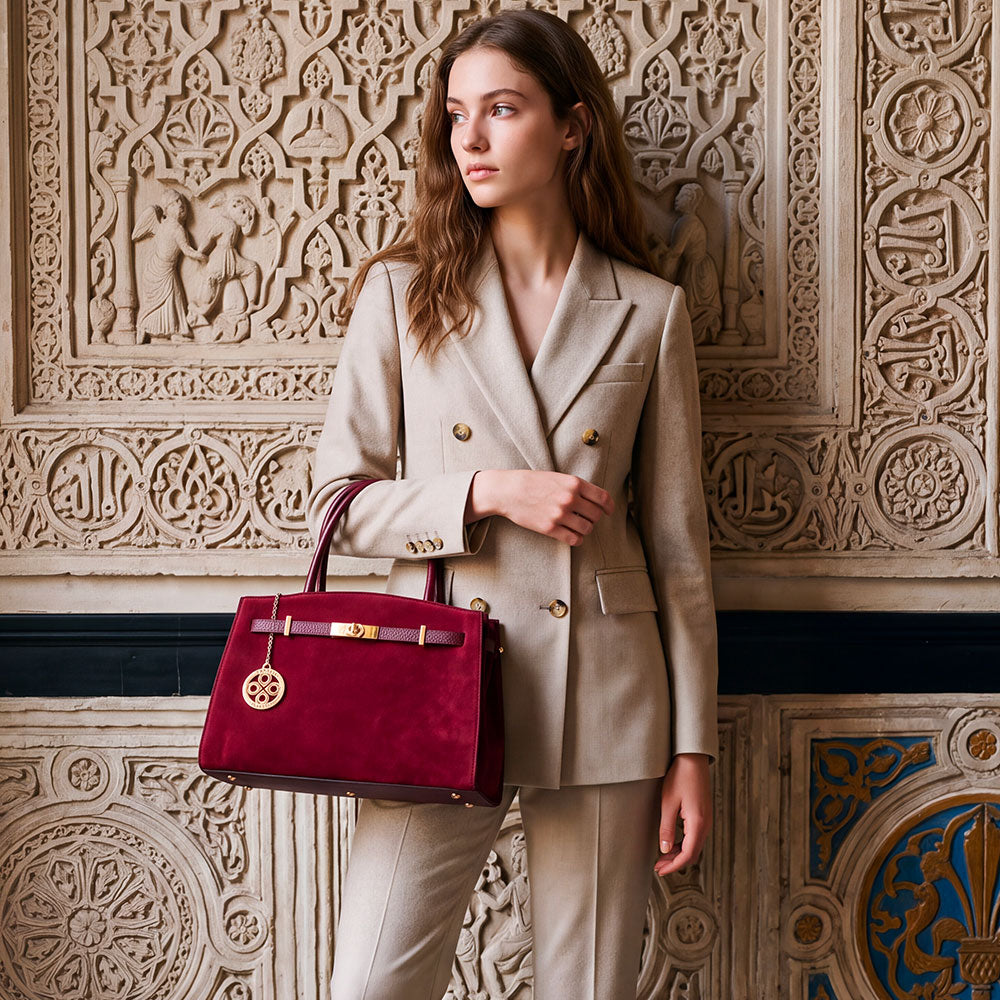 Handbag ViaVerdi in Suede and Burgundy Leather Made in Italy – Line Artimino