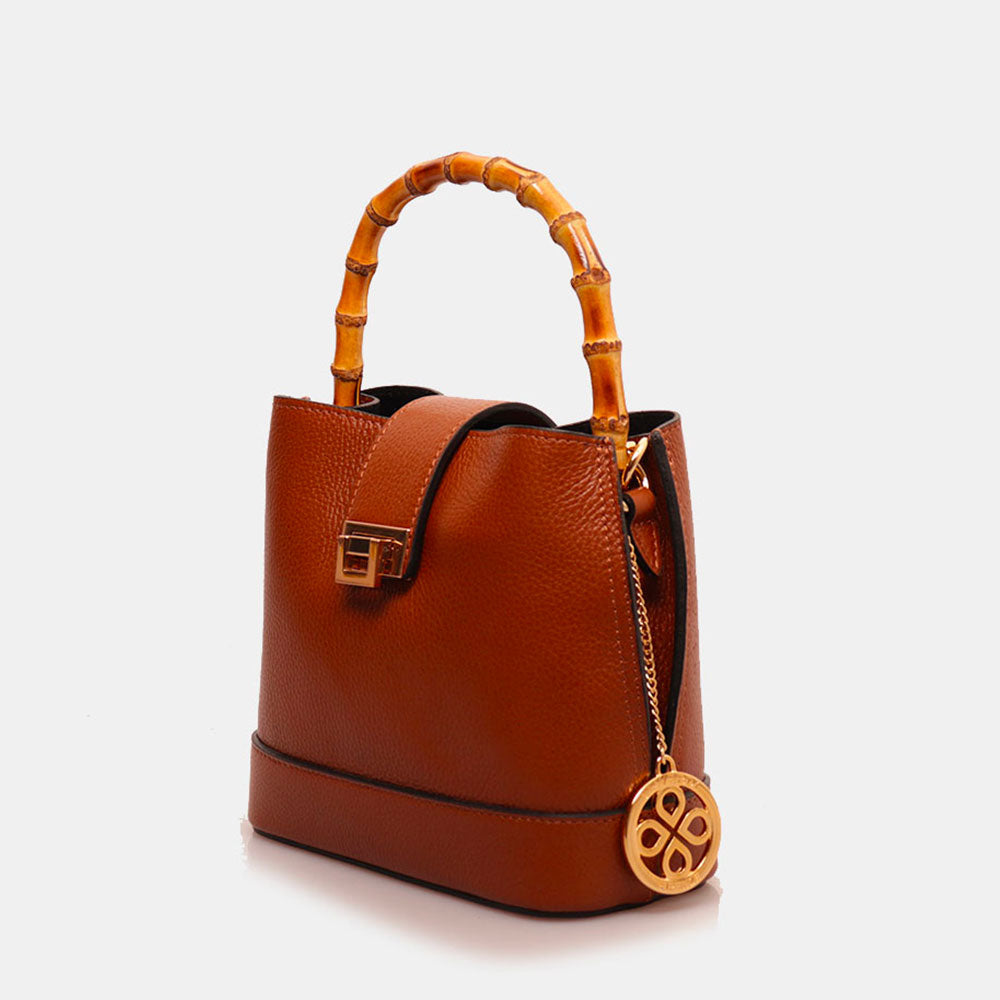 Borsa Secchiello Piccola VIAVERDI in Pelle color Cuoio Made in Italy linea Volterra