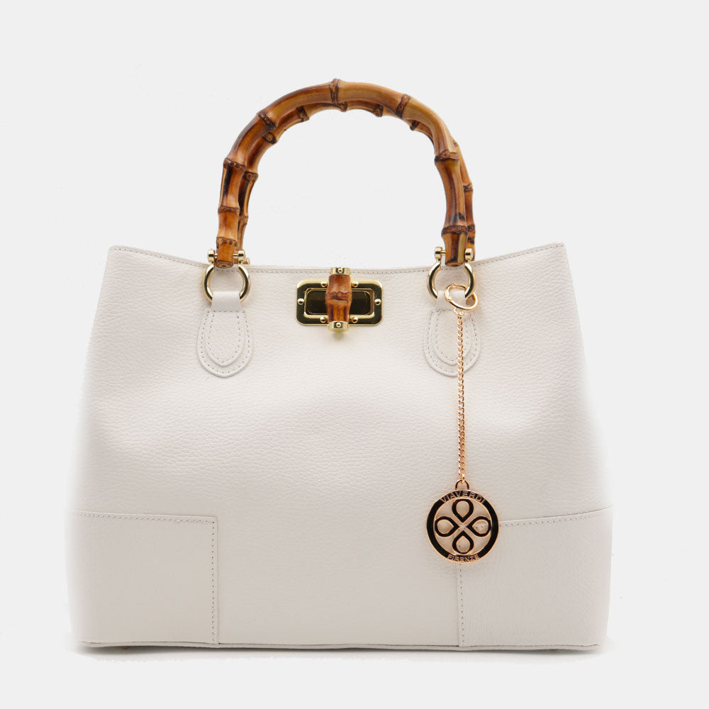 Borsa Grande a Mano VIAVERDI in Pelle Bianca Made in Italy linea Volterra
