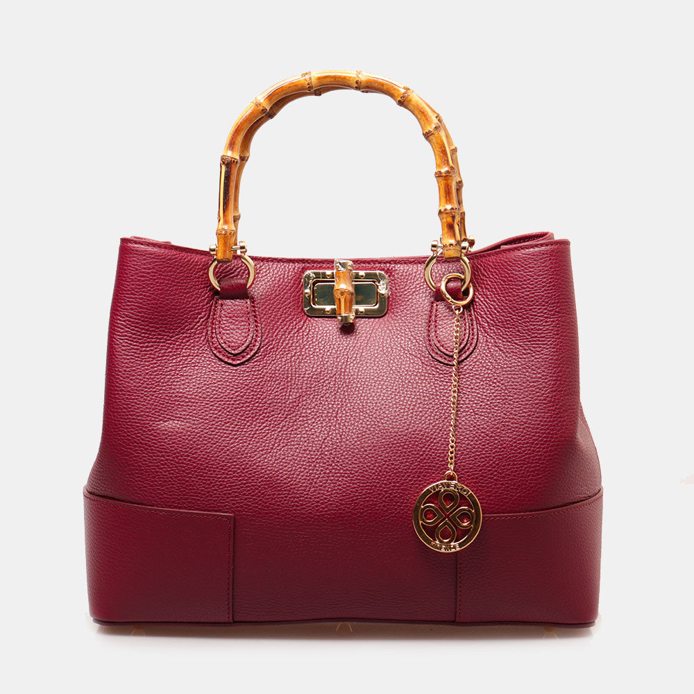 Borsa Grande VIAVERDI in Pelle Bordeaux Made in Italy linea Volterra