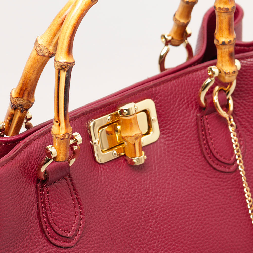 VIAVERDI Large Bordeaux Leather Bag Made in Italy, Volterra Line