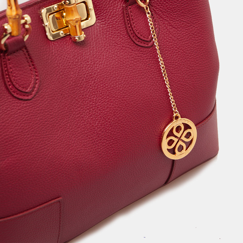 VIAVERDI Large Bordeaux Leather Bag Made in Italy, Volterra Line
