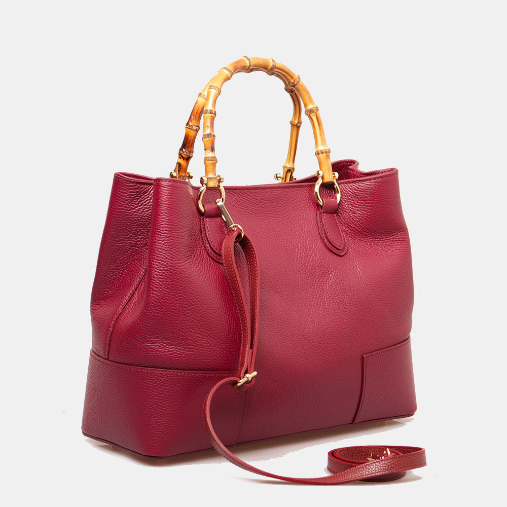VIAVERDI Large Bordeaux Leather Bag Made in Italy, Volterra Line
