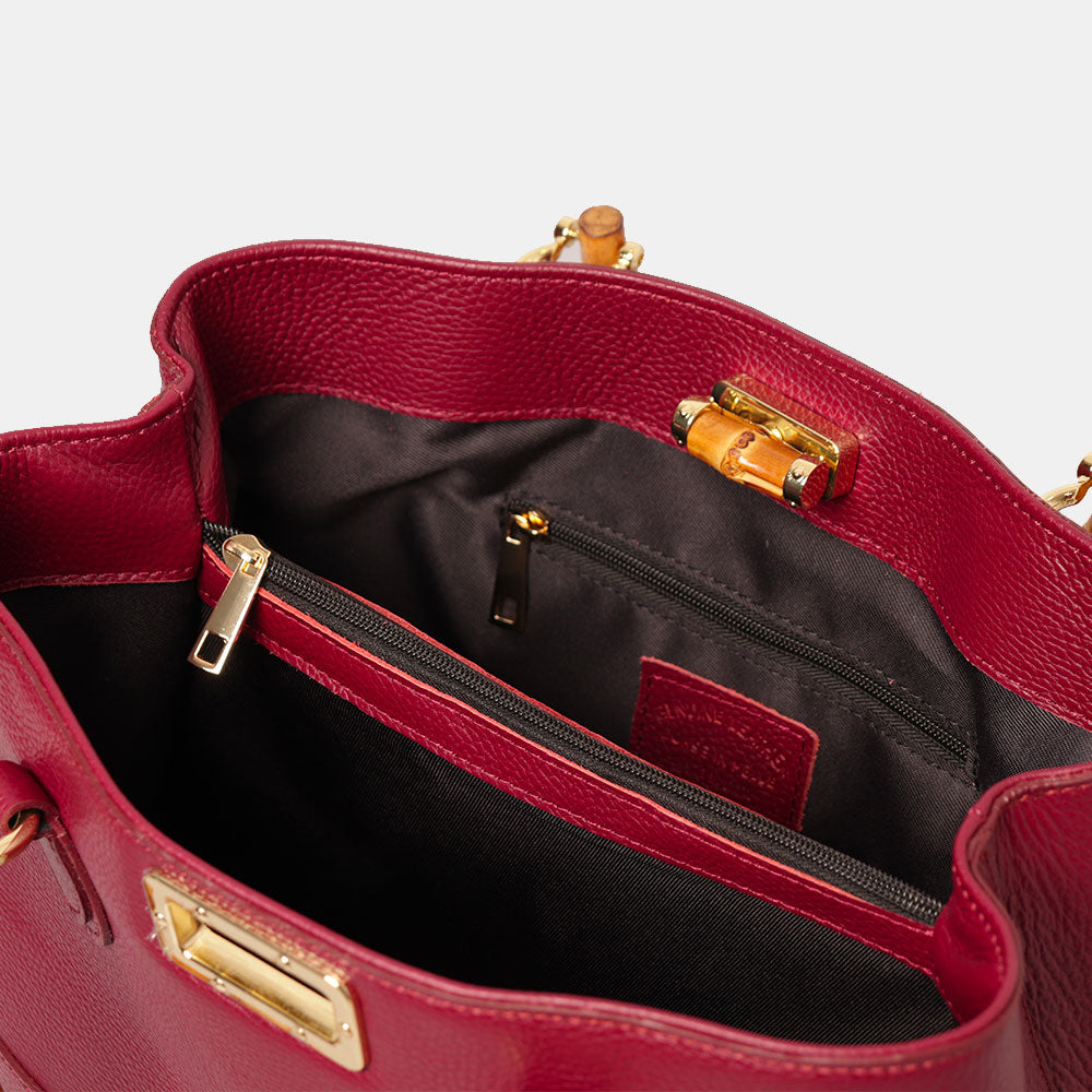 VIAVERDI Large Bordeaux Leather Bag Made in Italy, Volterra Line