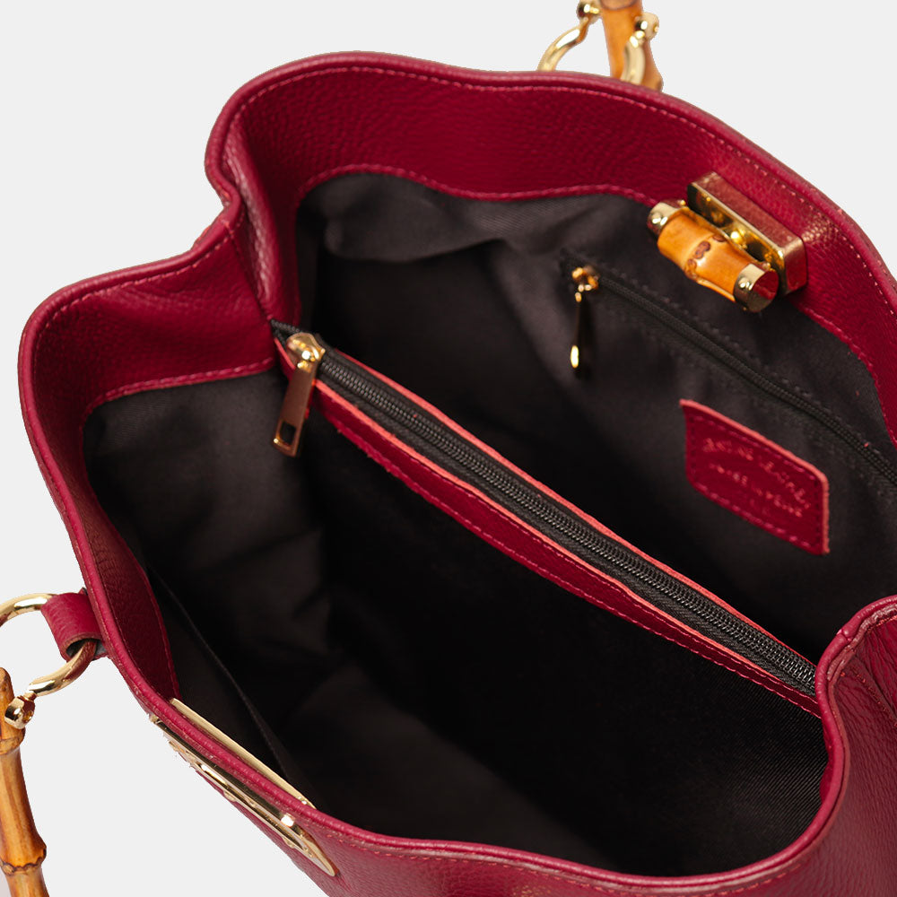 VIAVERDI Large Bordeaux Leather Bag Made in Italy, Volterra Line