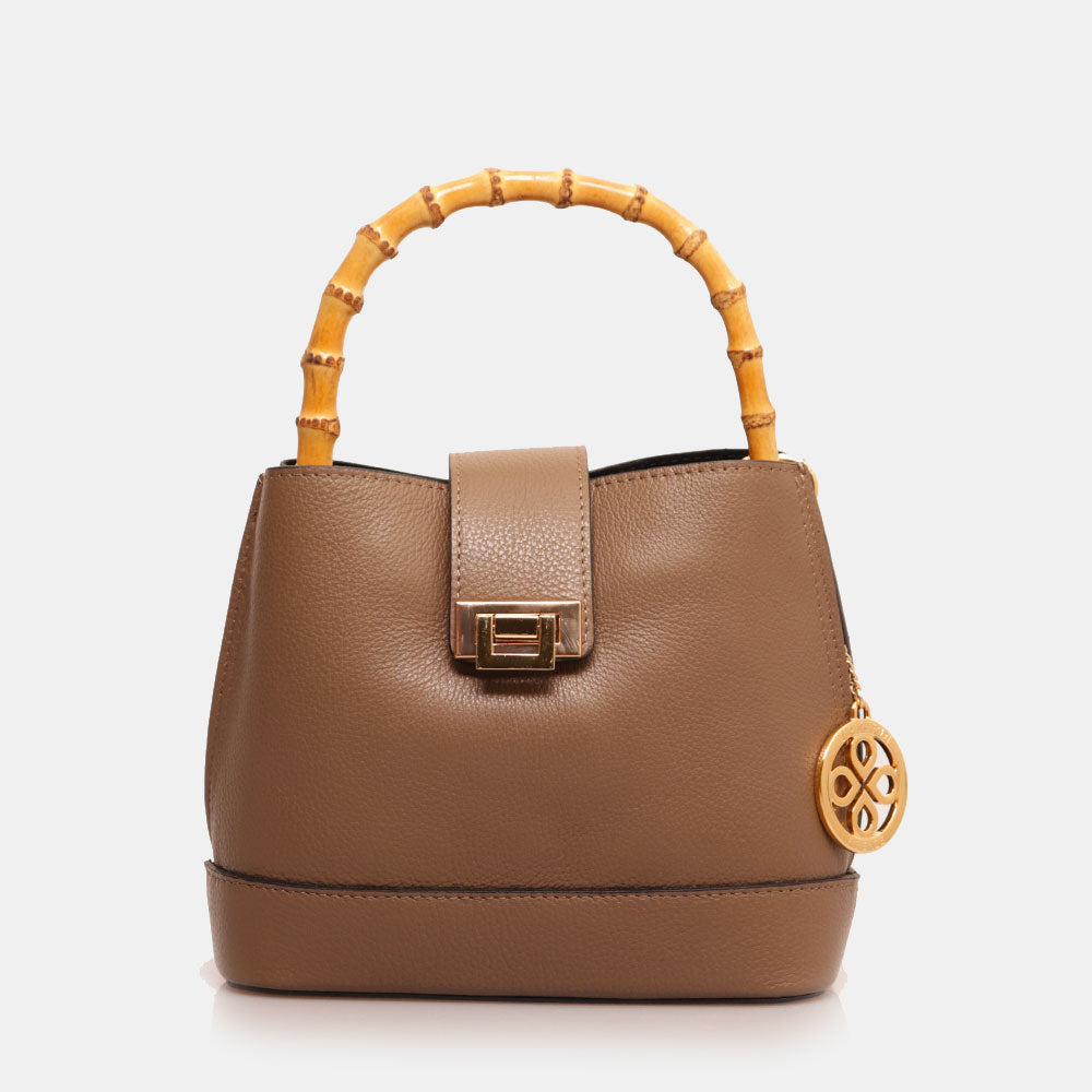 Borsa Secchiello Piccola VIAVERDI in Pelle Taupe Made in Italy linea Volterra