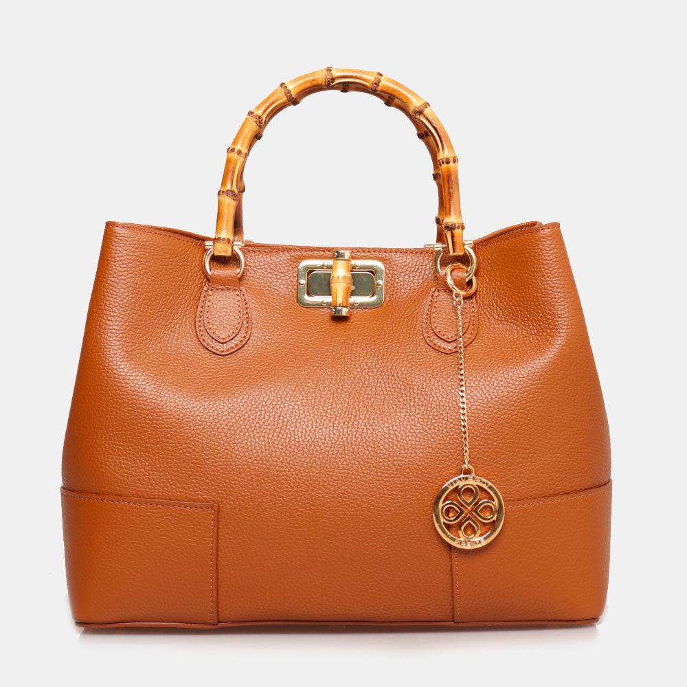 Borsa Grande VIAVERDI in Pelle color Cuoio Made in Italy linea Volterra