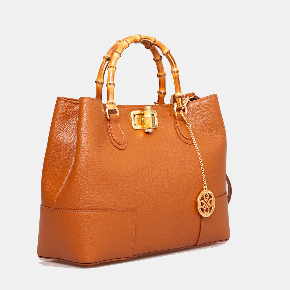 Borsa Grande VIAVERDI in Pelle color Cuoio Made in Italy linea Volterra