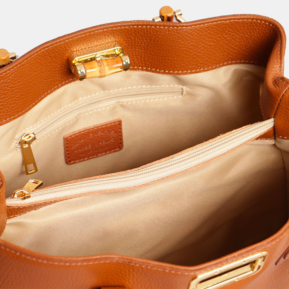 Große Tasche von VIAVERDI aus hellbraunem Leder, hergestellt in Italien, Volterra-Linie