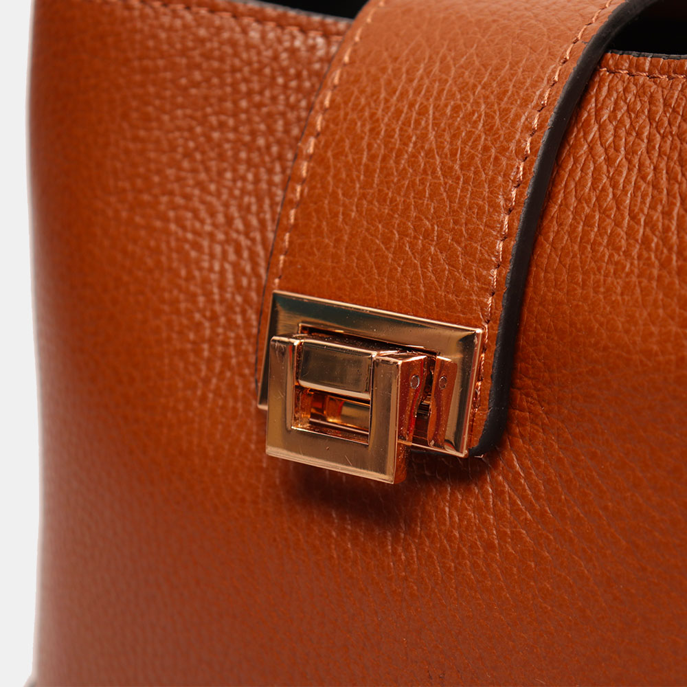 Borsa Secchiello Piccola VIAVERDI in Pelle color Cuoio Made in Italy linea Volterra