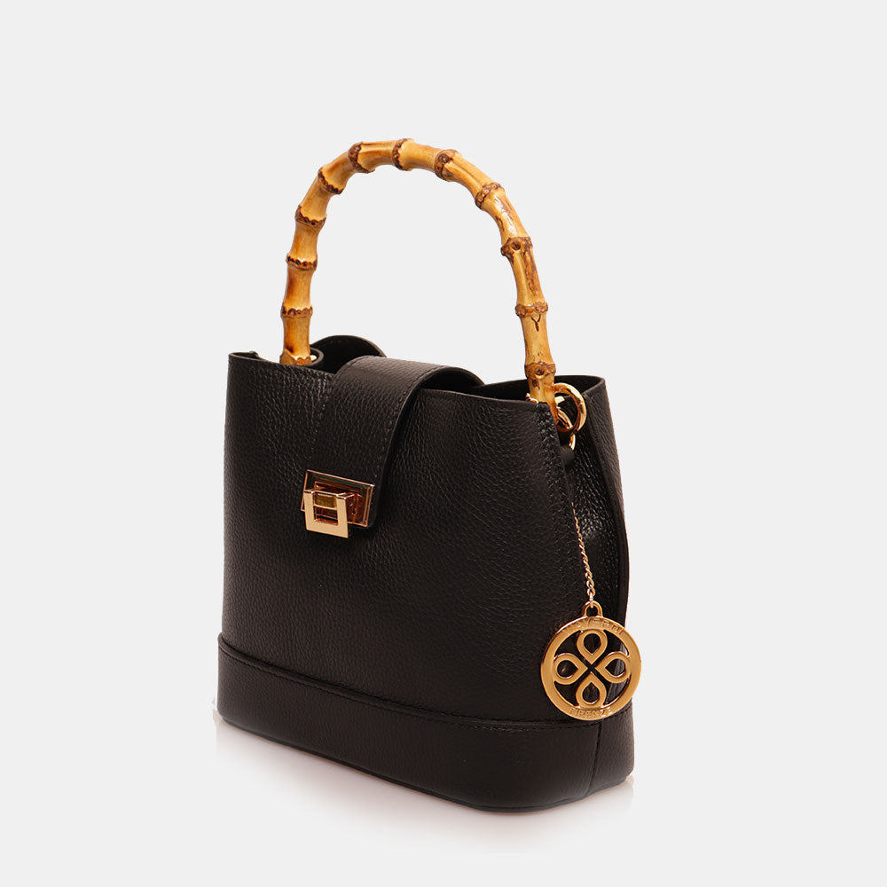 Borsa Secchiello Piccola VIAVERDI in Pelle Nera Made in Italy linea Volterra