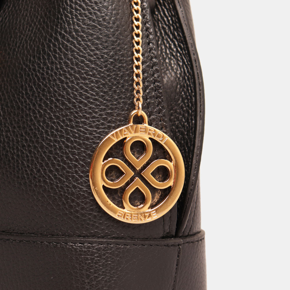 Borsa Secchiello Piccola VIAVERDI in Pelle Nera Made in Italy linea Volterra