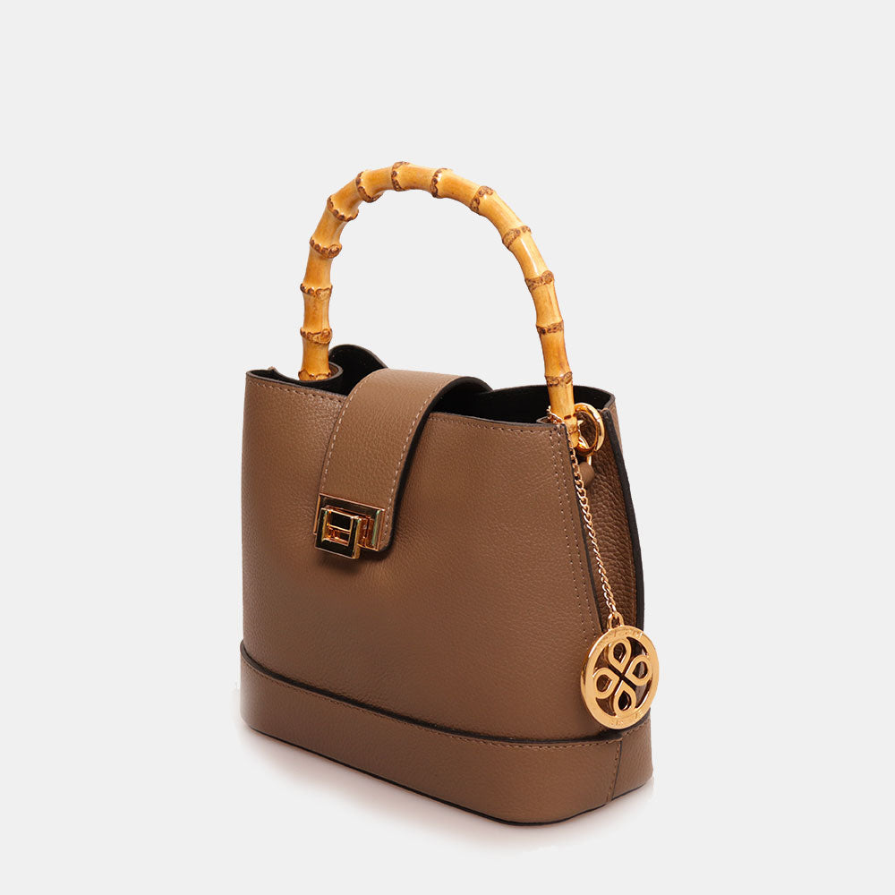 Borsa Secchiello Piccola VIAVERDI in Pelle Taupe Made in Italy linea Volterra