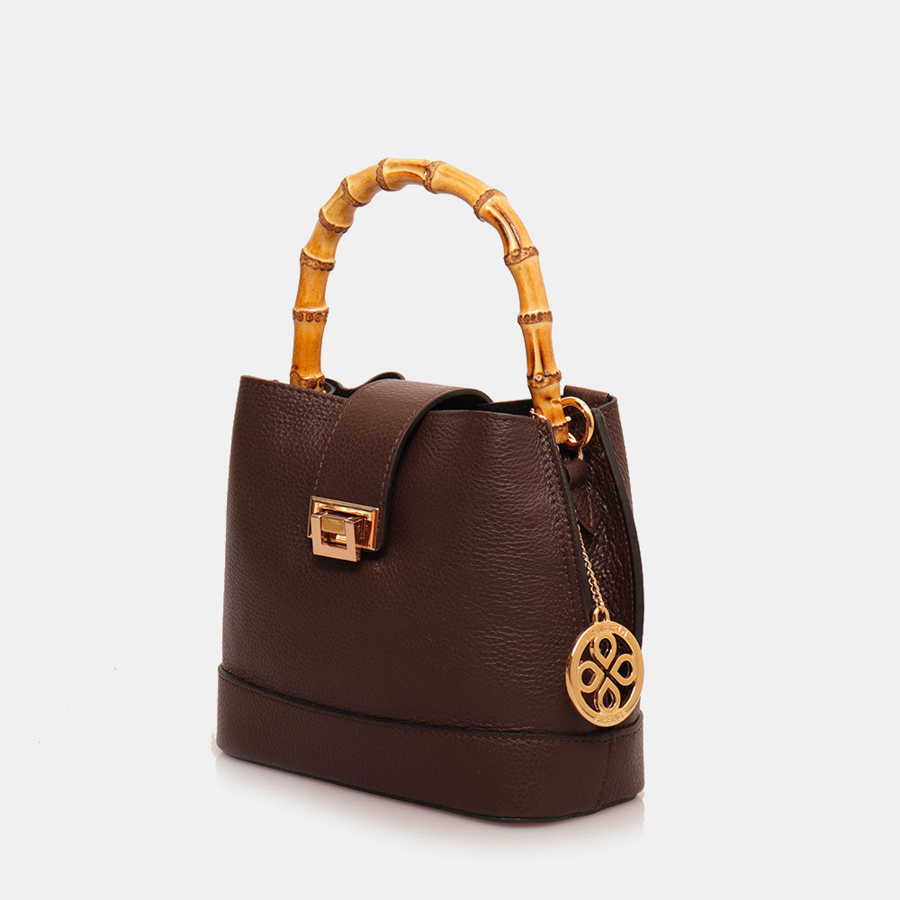 Borsa Secchiello Piccola VIAVERDI in Pelle Testa di Moro Made in Italy linea Volterra