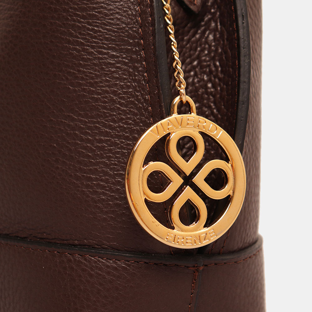 Borsa Secchiello Piccola VIAVERDI in Pelle Testa di Moro Made in Italy linea Volterra