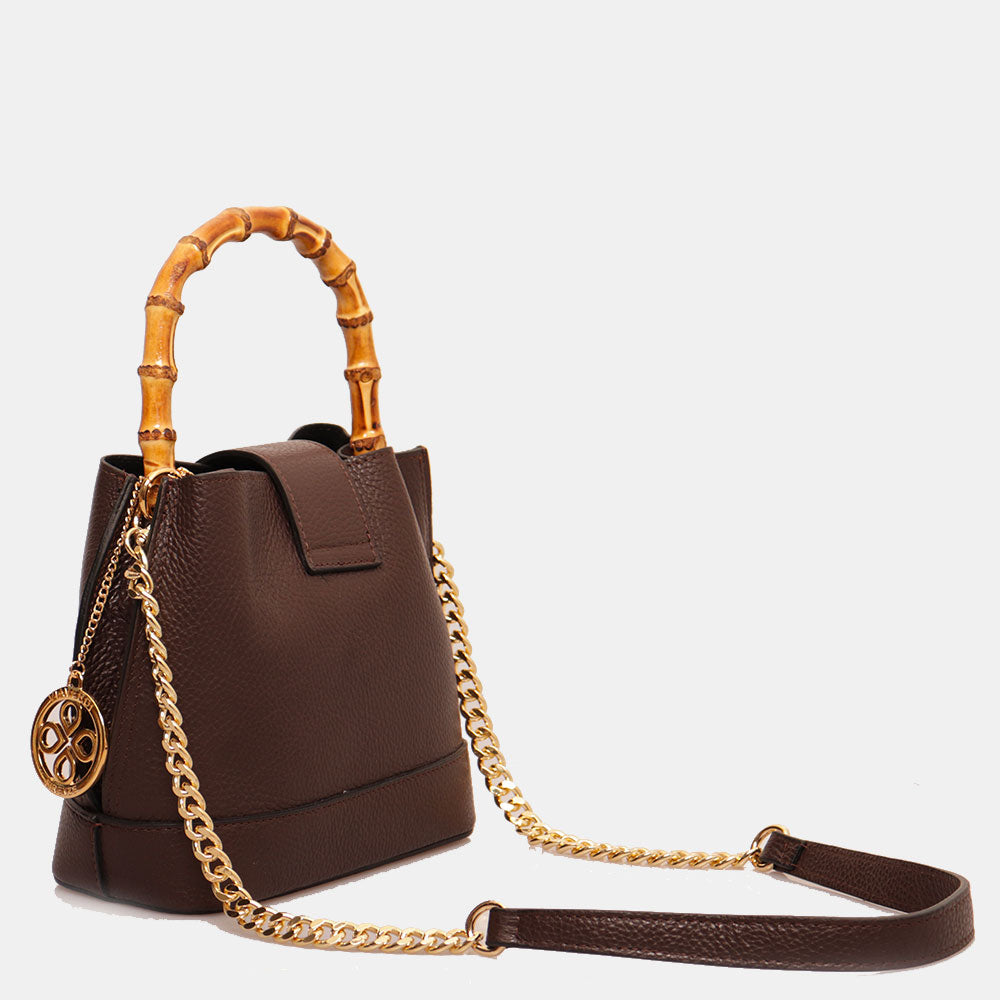 Borsa Secchiello Piccola VIAVERDI in Pelle Testa di Moro Made in Italy linea Volterra