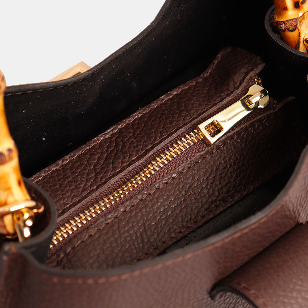 Borsa Secchiello Piccola VIAVERDI in Pelle Testa di Moro Made in Italy linea Volterra