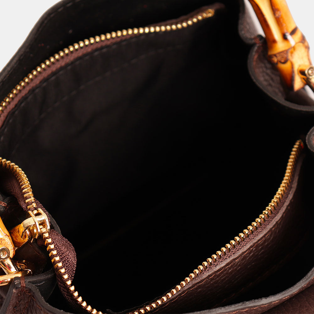 Borsa Secchiello Piccola VIAVERDI in Pelle Testa di Moro Made in Italy linea Volterra