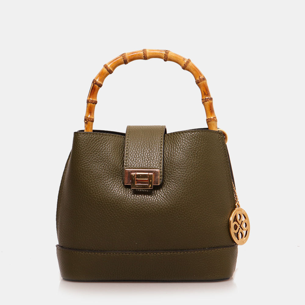 Borsa Secchiello Piccola VIAVERDI in Pelle Verde Made in Italy linea Volterra