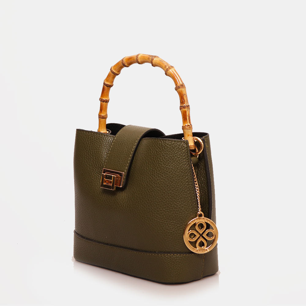 Borsa Secchiello Piccola VIAVERDI in Pelle Verde Made in Italy linea Volterra