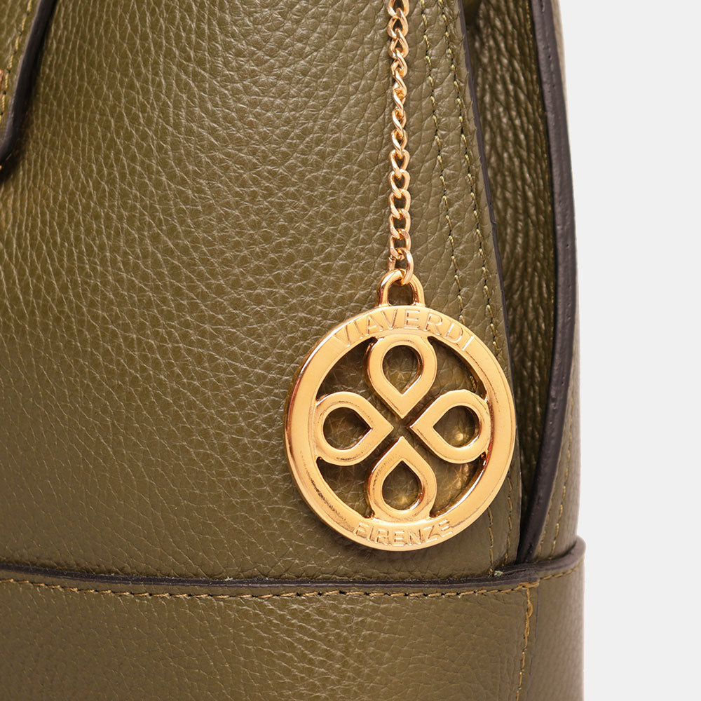Borsa Secchiello Piccola VIAVERDI in Pelle Verde Made in Italy linea Volterra