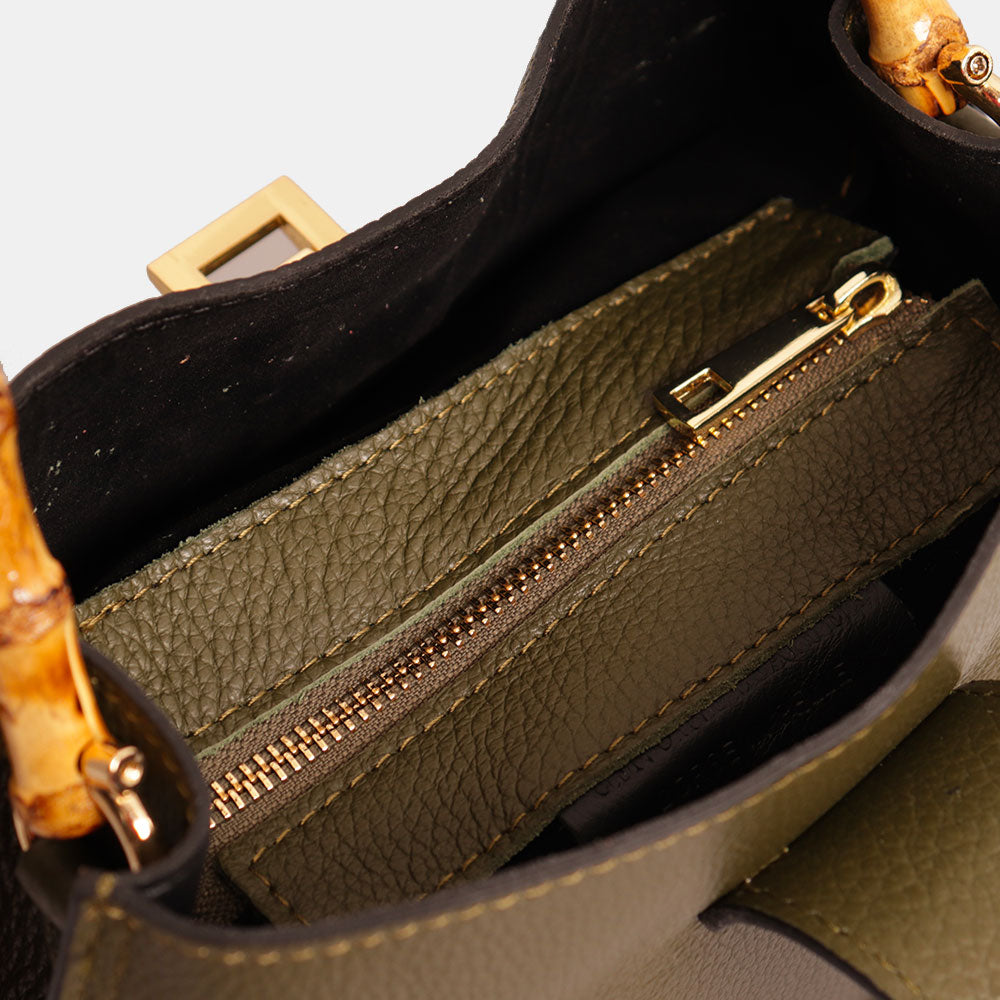 Borsa Secchiello Piccola VIAVERDI in Pelle Verde Made in Italy linea Volterra