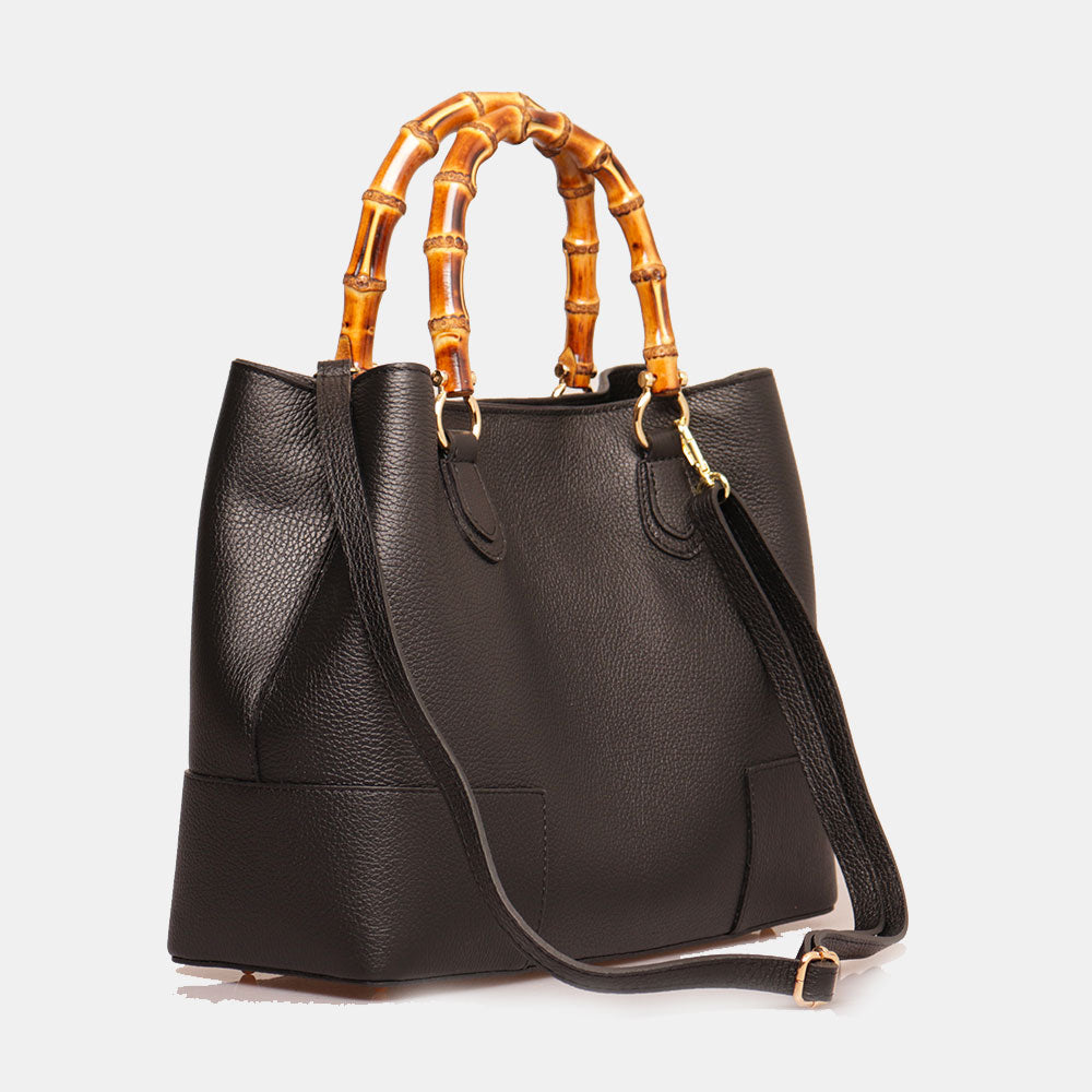Große schwarze Ledertasche von VIAVERDI, hergestellt in Italien, Volterra-Linie