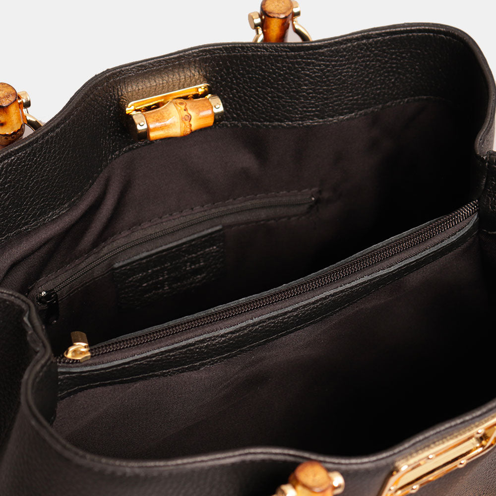 Große schwarze Ledertasche von VIAVERDI, hergestellt in Italien, Volterra-Linie