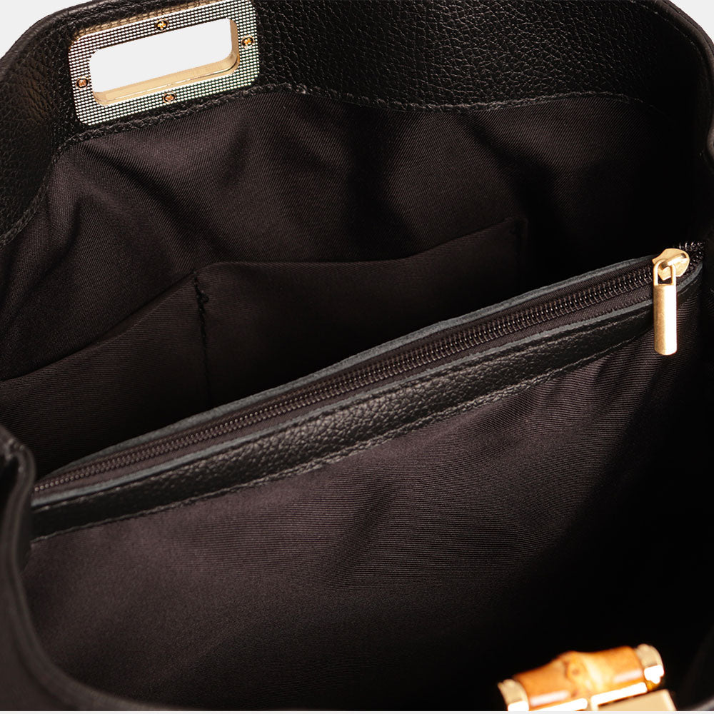 Große schwarze Ledertasche von VIAVERDI, hergestellt in Italien, Volterra-Linie