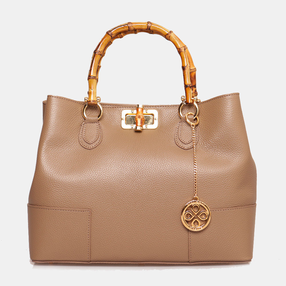 Borsa Grande VIAVERDI in Pelle Taupe Made in Italy linea Volterra