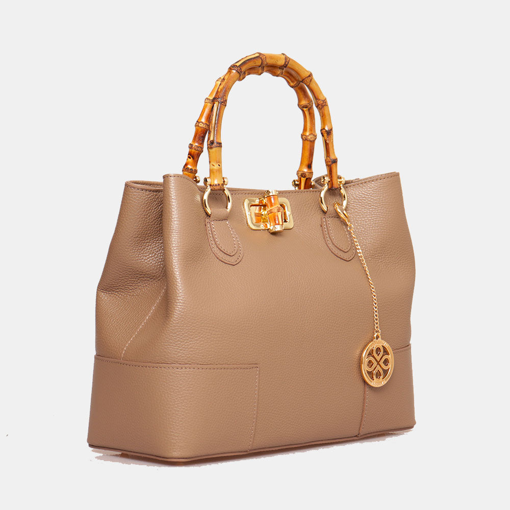 Borsa Grande VIAVERDI in Pelle Taupe Made in Italy linea Volterra