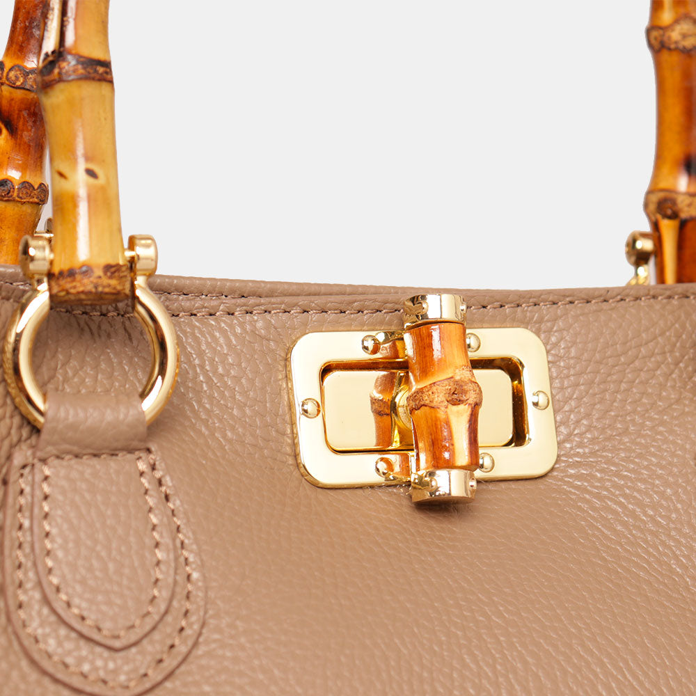 Borsa Grande VIAVERDI in Pelle Taupe Made in Italy linea Volterra