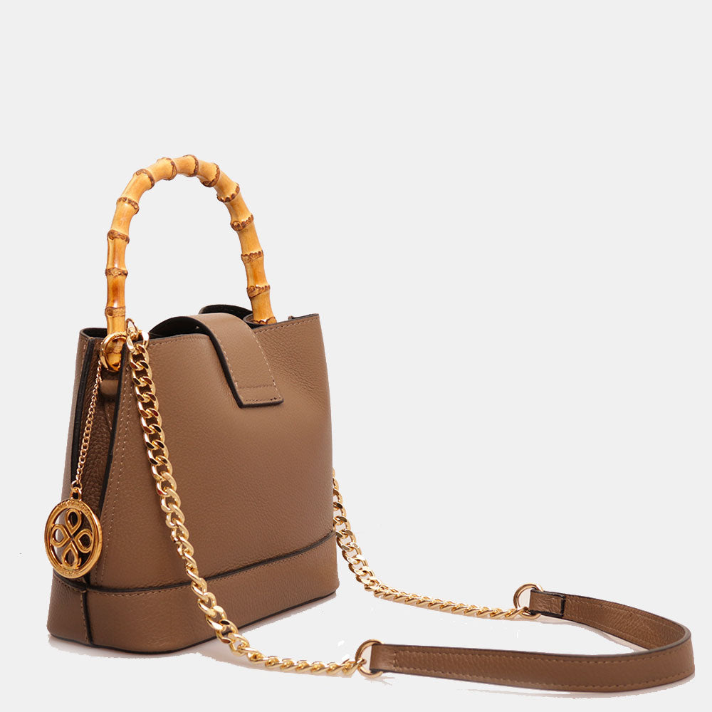 Borsa Secchiello Piccola VIAVERDI in Pelle Taupe Made in Italy linea Volterra