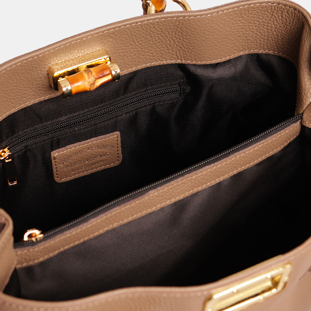 Borsa Grande VIAVERDI in Pelle Taupe Made in Italy linea Volterra