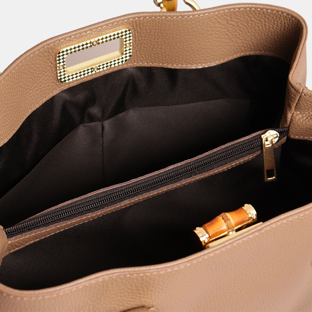 Borsa Grande VIAVERDI in Pelle Taupe Made in Italy linea Volterra