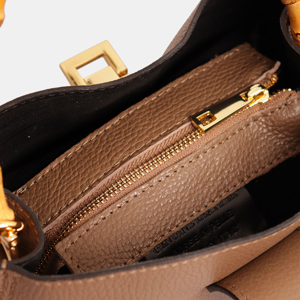 Borsa Secchiello Piccola VIAVERDI in Pelle Taupe Made in Italy linea Volterra