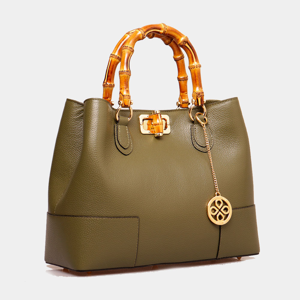 Borsa Grande VIAVERDI in Pelle Verde Made in Italy linea Volterra