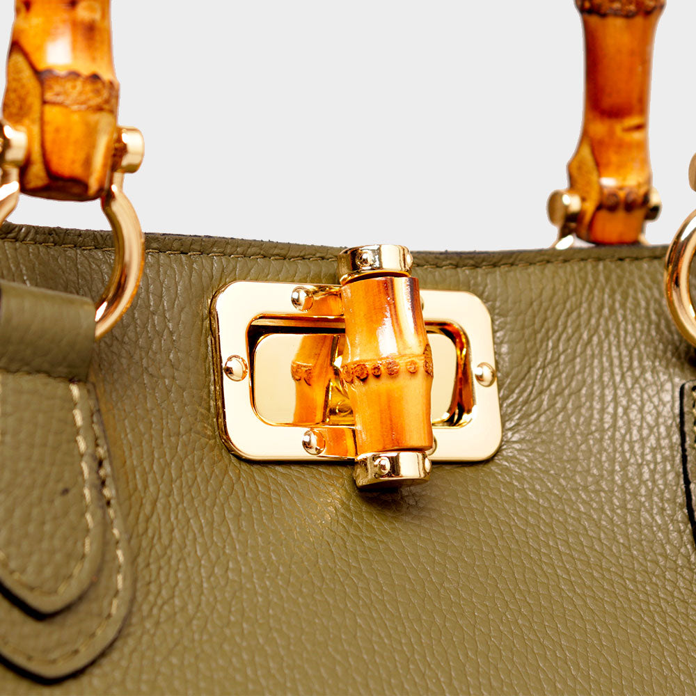 Borsa Grande VIAVERDI in Pelle Verde Made in Italy linea Volterra