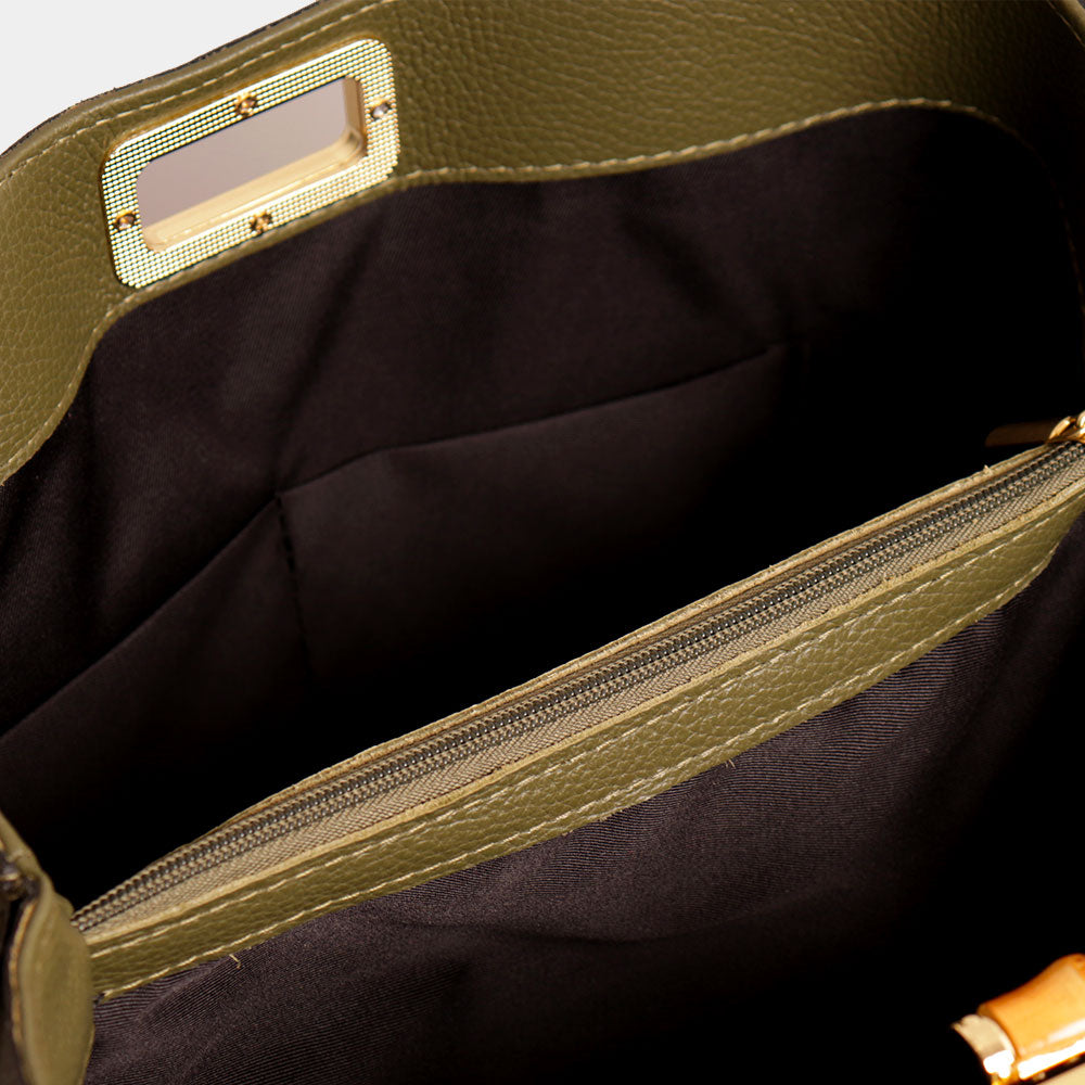 Borsa Grande VIAVERDI in Pelle Verde Made in Italy linea Volterra