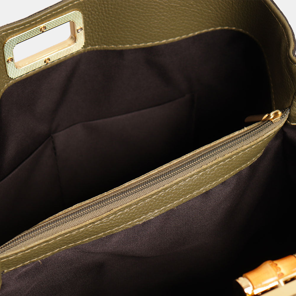 Borsa Grande VIAVERDI in Pelle Verde Made in Italy linea Volterra