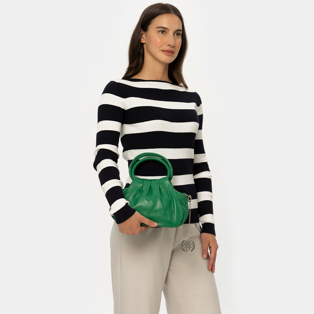 Borsa a Mano con Tracolla VIAVERDI in Pelle Verde Made in Italy linea Barga