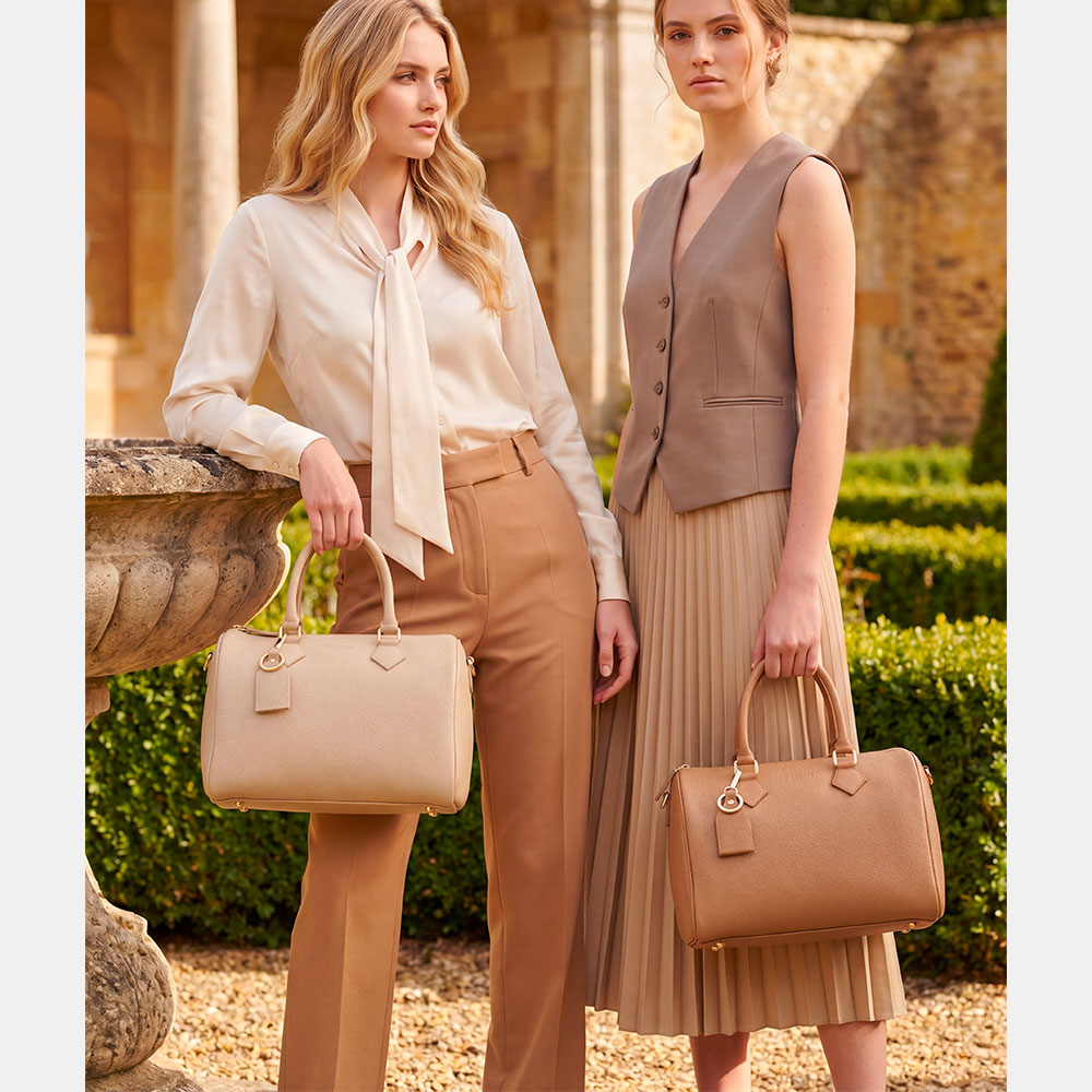 Borsa Bauletto in Pelle Beige VIAVERDI Made in Italy Linea San Gimignano