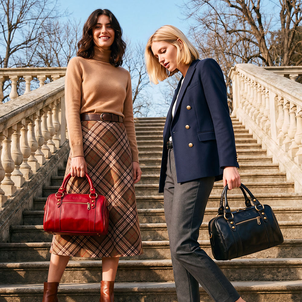 Bowlingtasche mit Henkeln für Damen ViaVerdi aus Rotem Leder Made in Italy – Linie Firenze